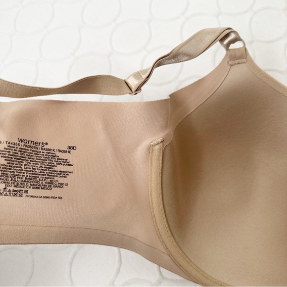 Warner's No Side Effects Lined Underwire Nude T-Shirt Bra size 38D - Picture 4 of 5
